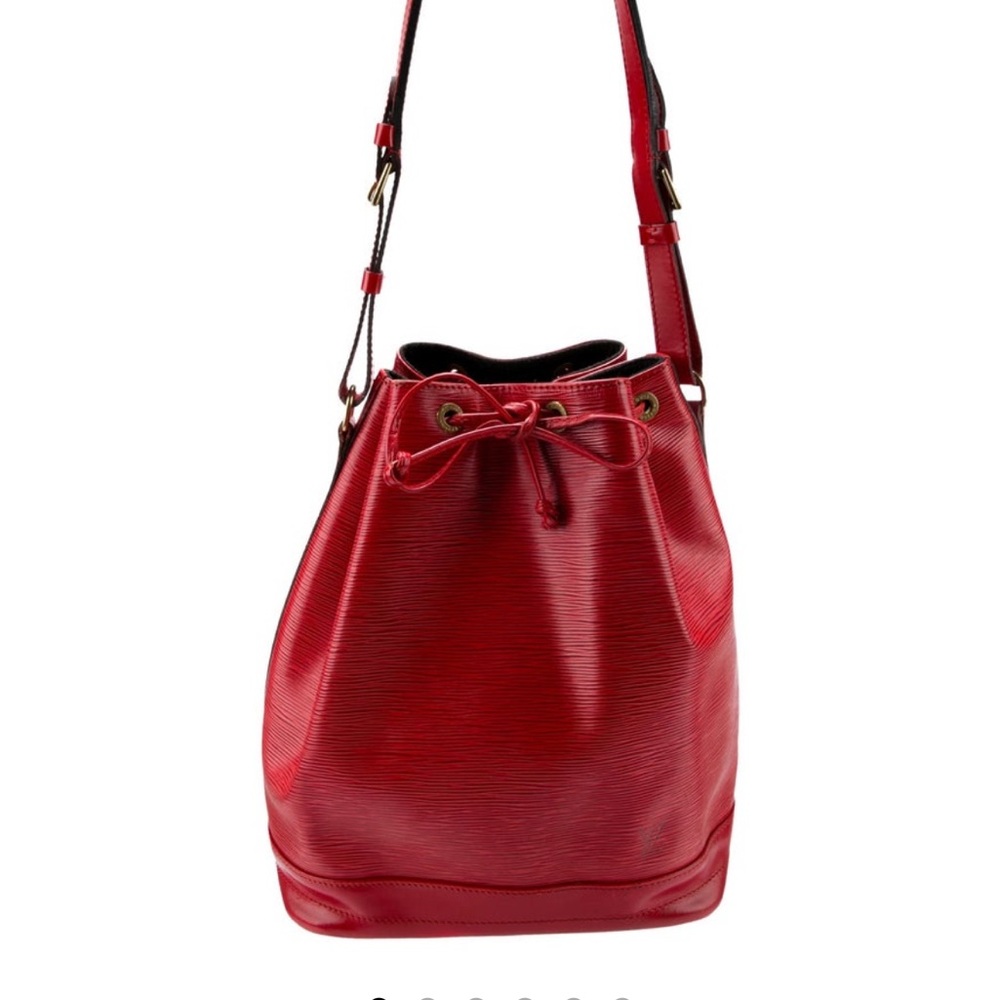 Authentic vintage Louis Vuitton Red Leather Epi Noe Drawstring Bucket Bag